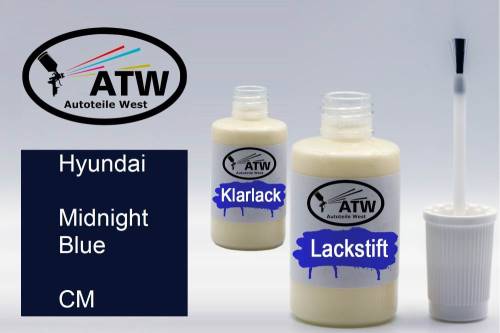 Hyundai, Midnight Blue, CM: 20ml Lackstift + 20ml Klarlack - Set, von ATW Autoteile West.